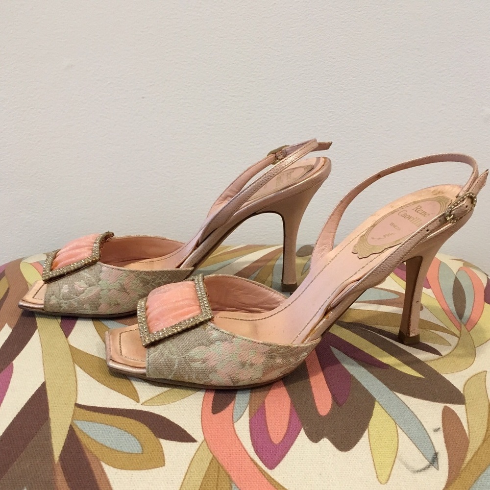 RENE CAOVILLA OPEN TOE SLING BACK SHOES SIZE 37.5 - Picture 5 of 8
